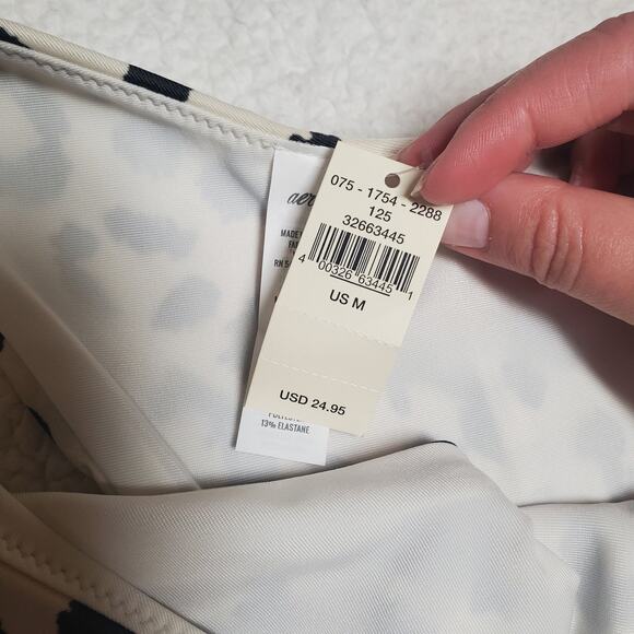 Aerie Cheekier High Waist Leopard Print Bikini Bottoms Cheeky NEW Medium White - Picture 6 of 8